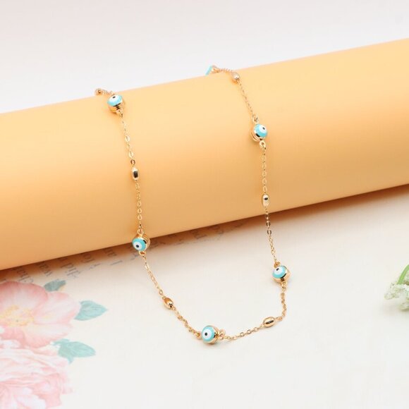 "Gold Plated Evil Eye Beaded Necklace Adjustable Chain, XPNL0303 - Picture 7 of 13